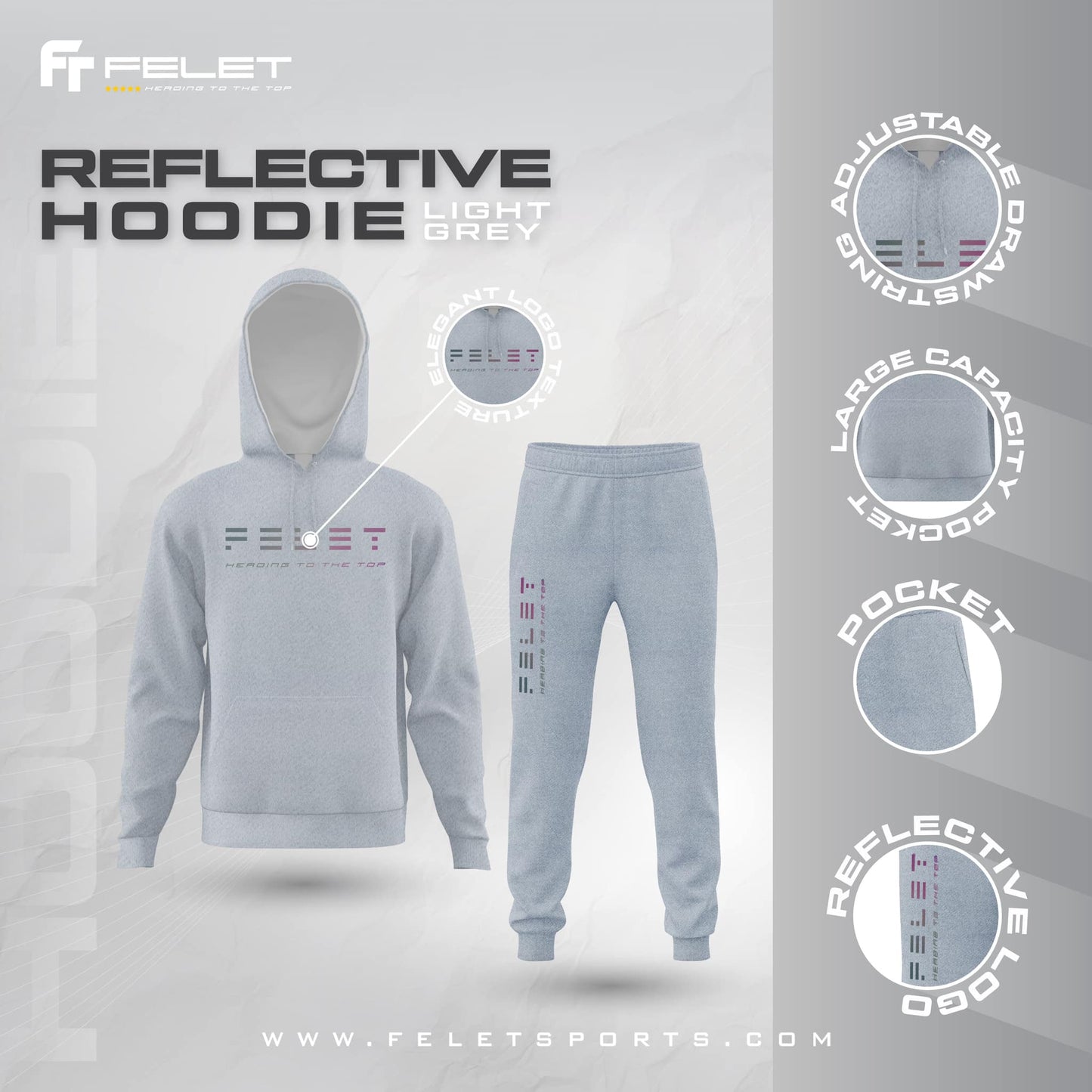 FELET Badminton Hoodie Light Grey
