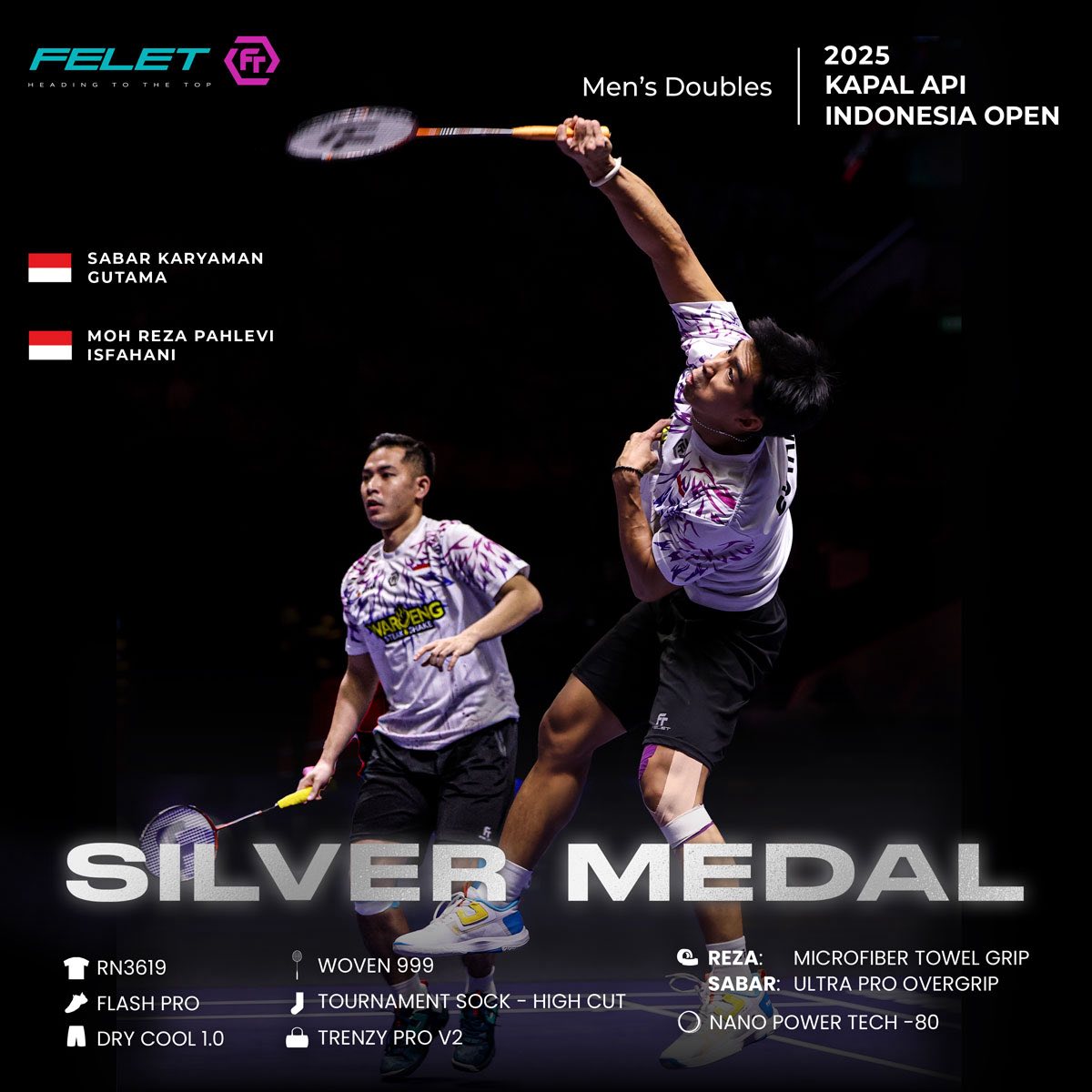 FELET Woven 999 Badminton Racquets 4U (Silver)