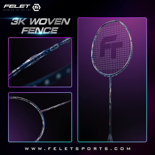 FELET Woven 3K Fence Badminton Racquets 4U (Blue)