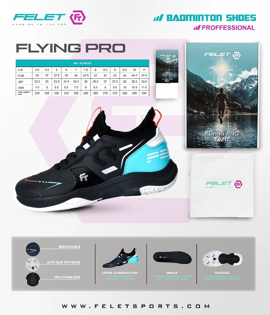 FELET Flying Pro Badminton Shoes V2 (Black)