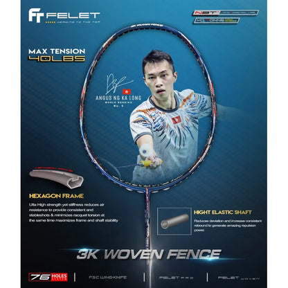 FELET Woven 3K Fence Badminton Racquets 3U (Blue)