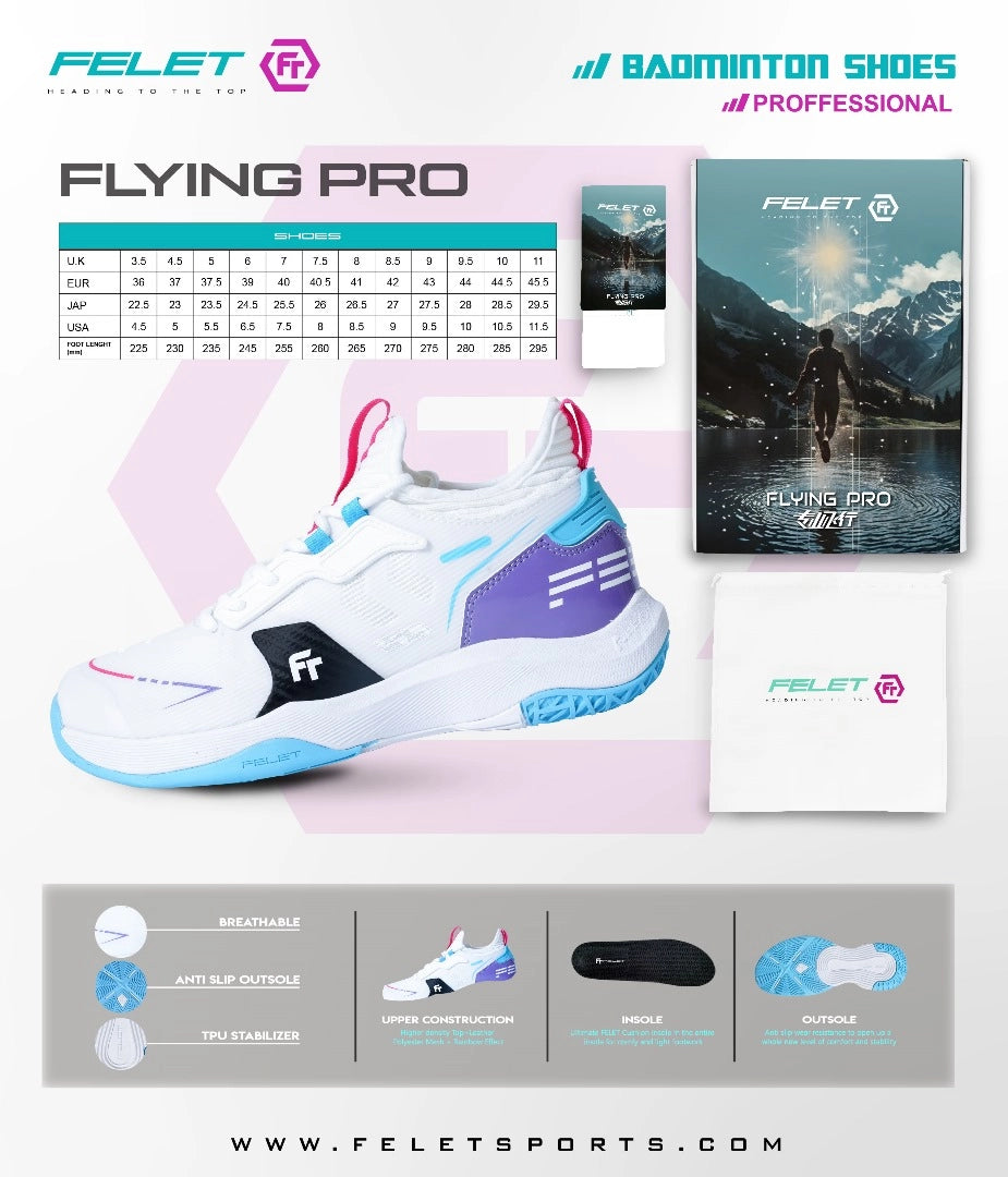 FELET Flying Pro Badminton Shoes V2 (White)